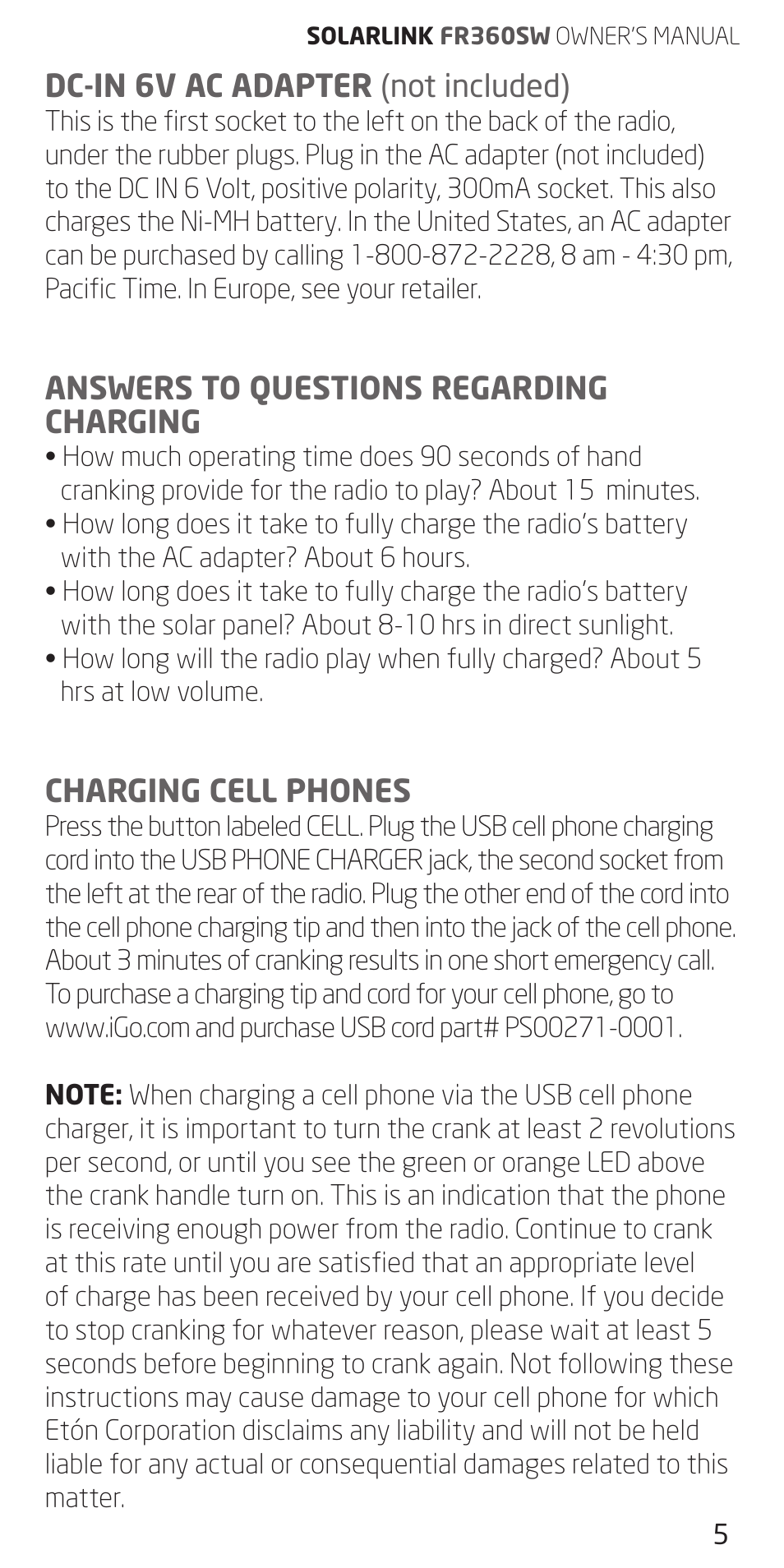 Eton FR360 User Manual | Page 5 / 48