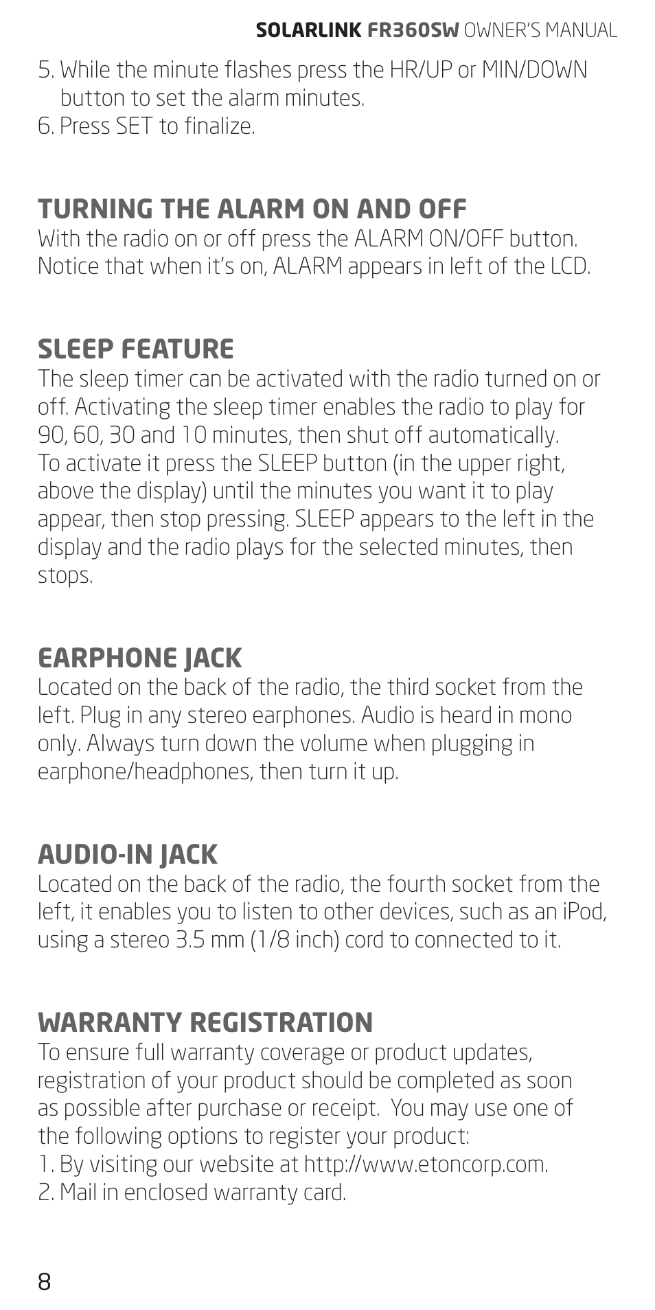 Eton FR360 User Manual | Page 8 / 48