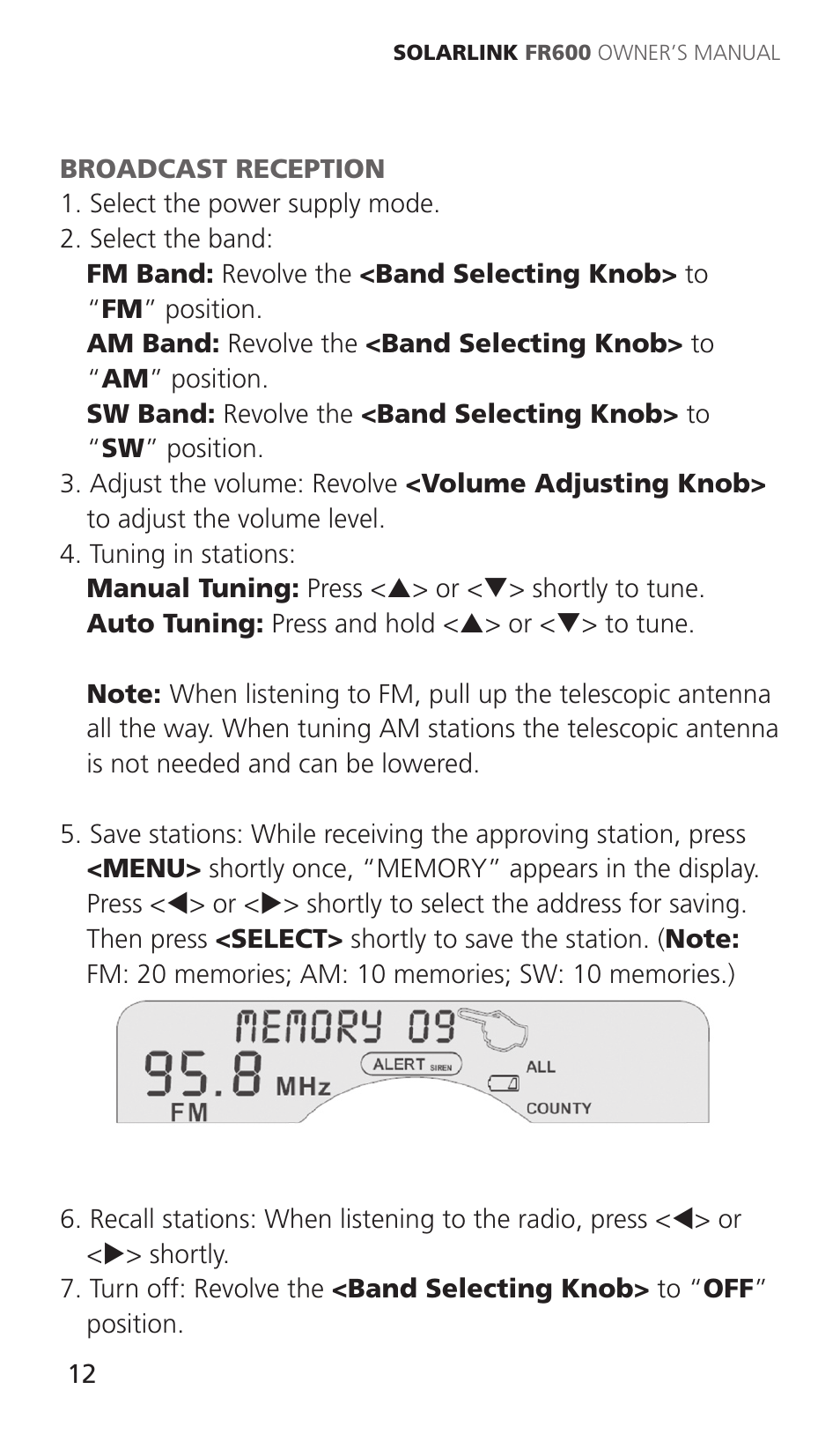 Eton Solarlink ARCFR600R User Manual | Page 12 / 68