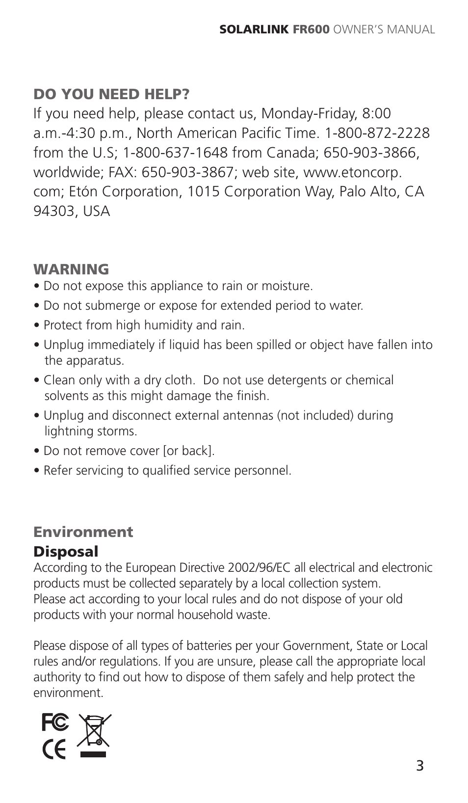 Eton Solarlink ARCFR600R User Manual | Page 3 / 68