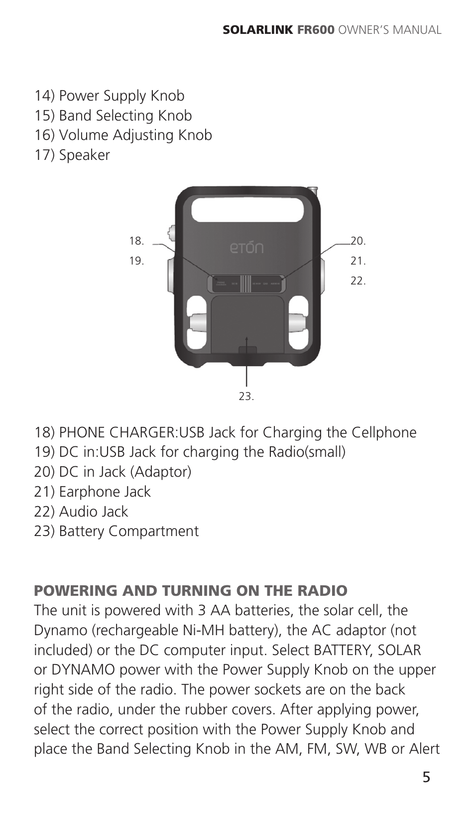 Eton Solarlink ARCFR600R User Manual | Page 5 / 68
