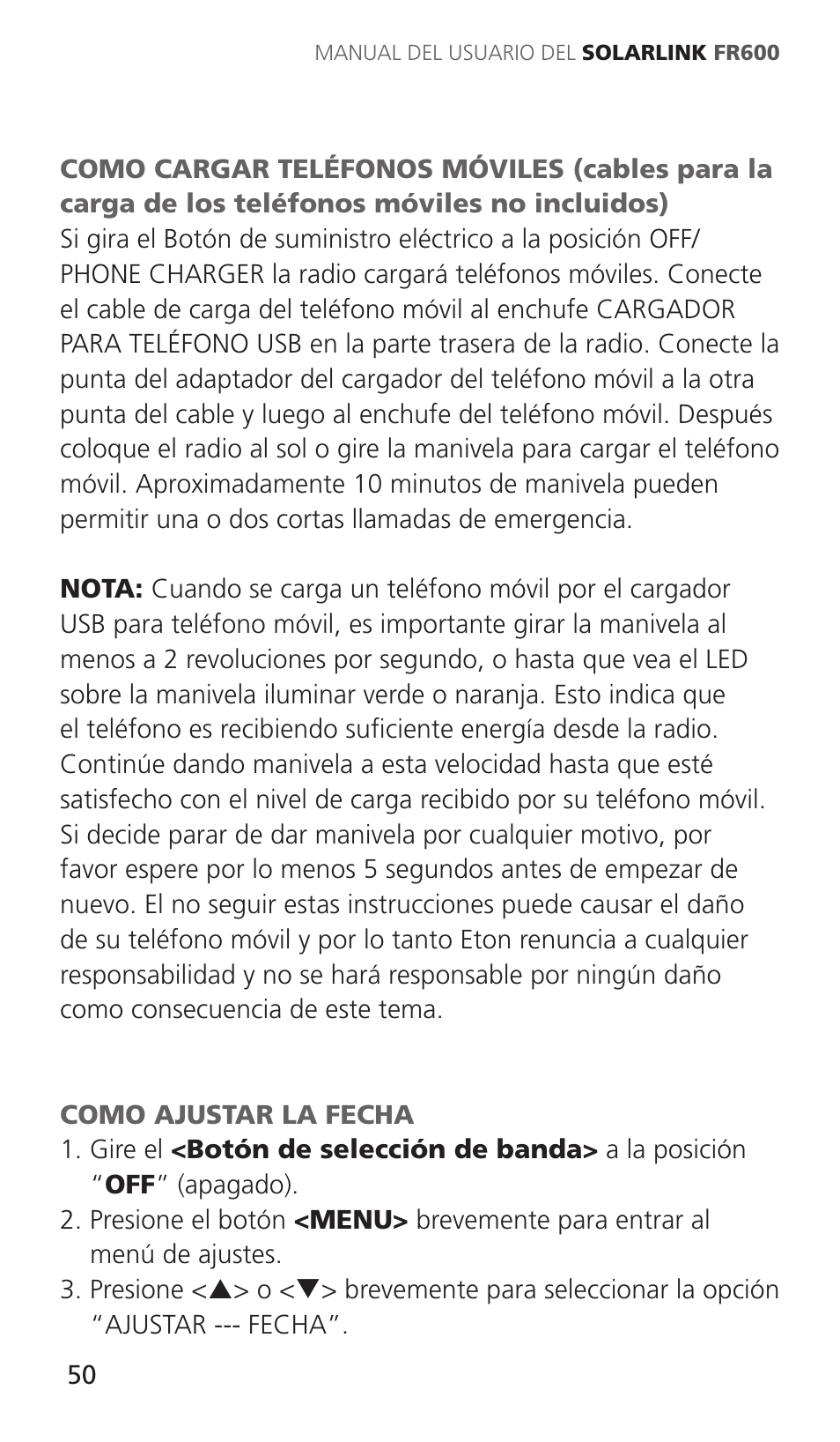 Eton Solarlink ARCFR600R User Manual | Page 50 / 68