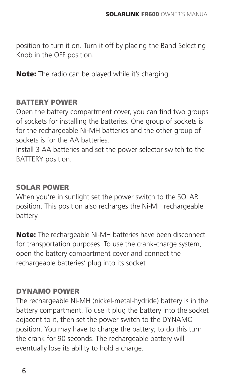 Eton Solarlink ARCFR600R User Manual | Page 6 / 68