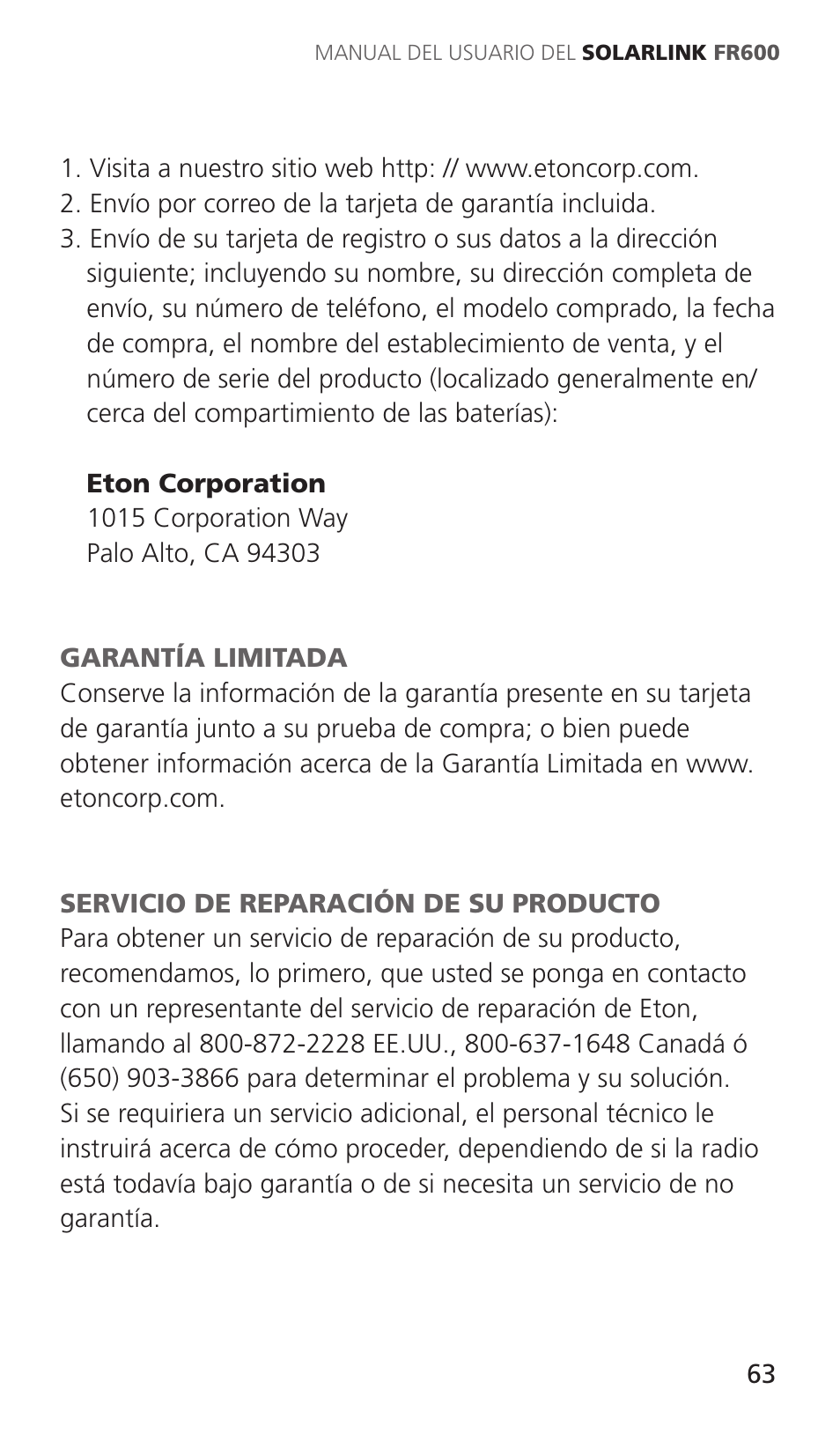 Eton Solarlink ARCFR600R User Manual | Page 63 / 68