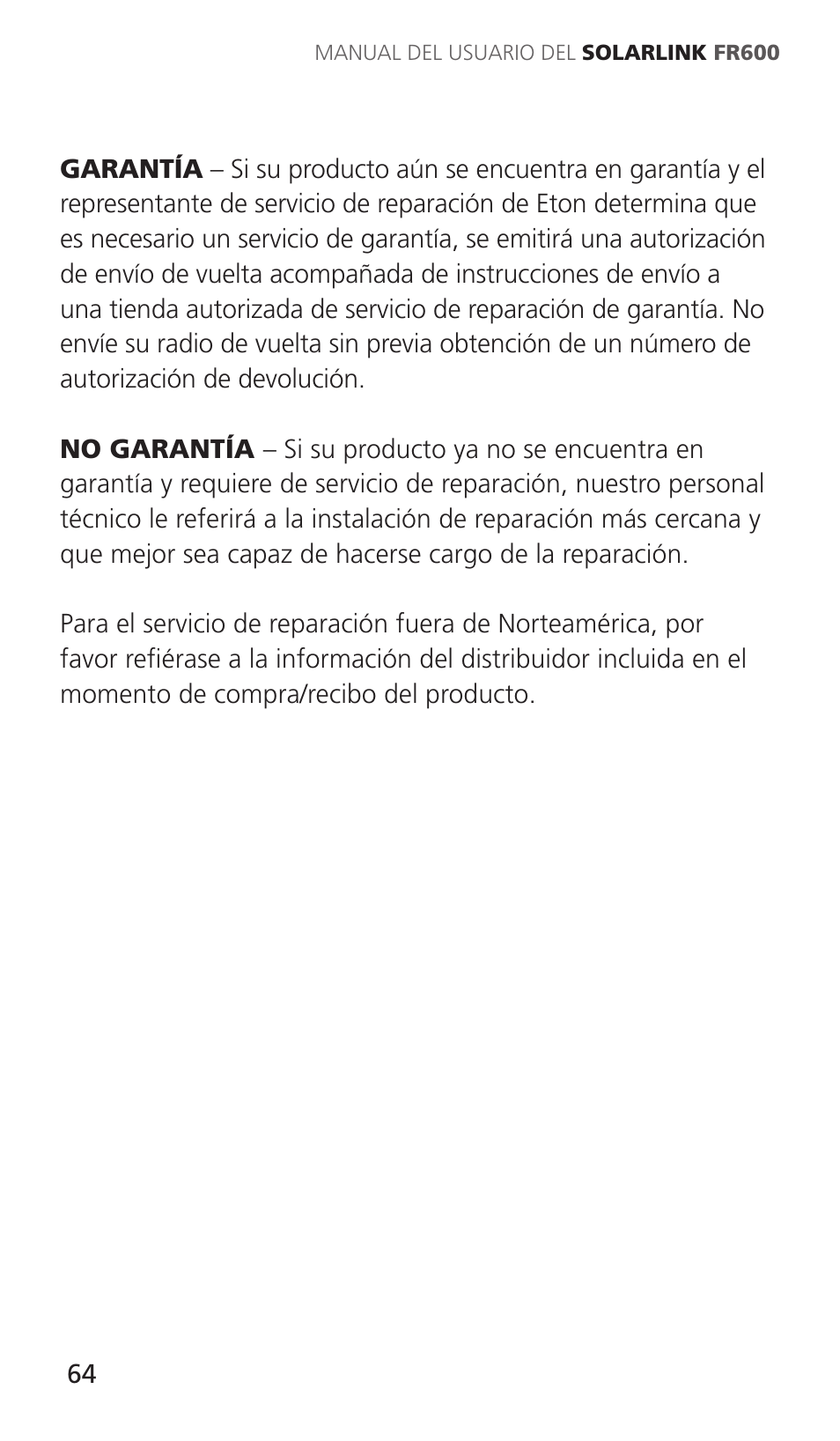Eton Solarlink ARCFR600R User Manual | Page 64 / 68