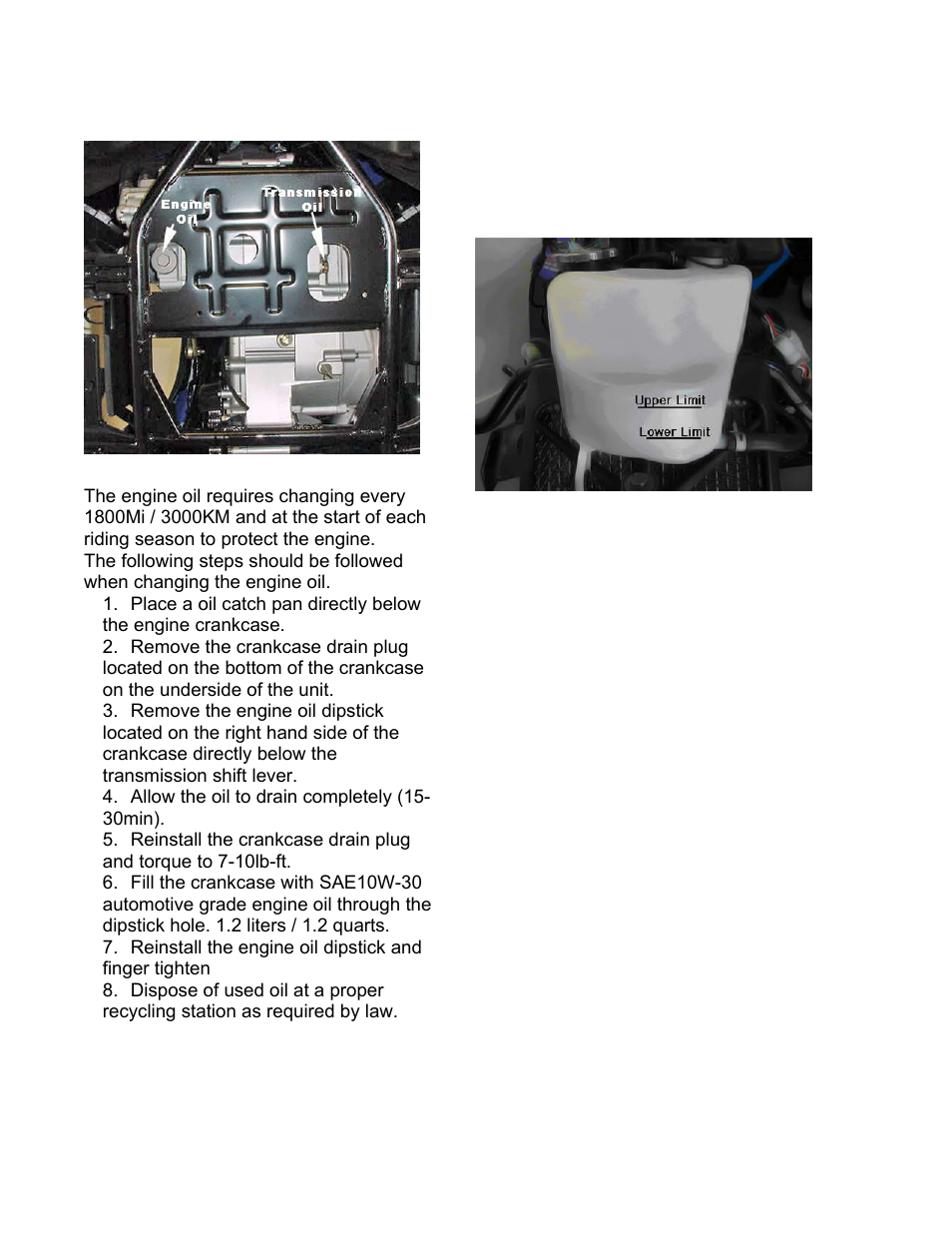 Changing the engine oil, Engine cooling system, Checking the level | Eton VECTOR 250R User Manual | Page 14 / 32