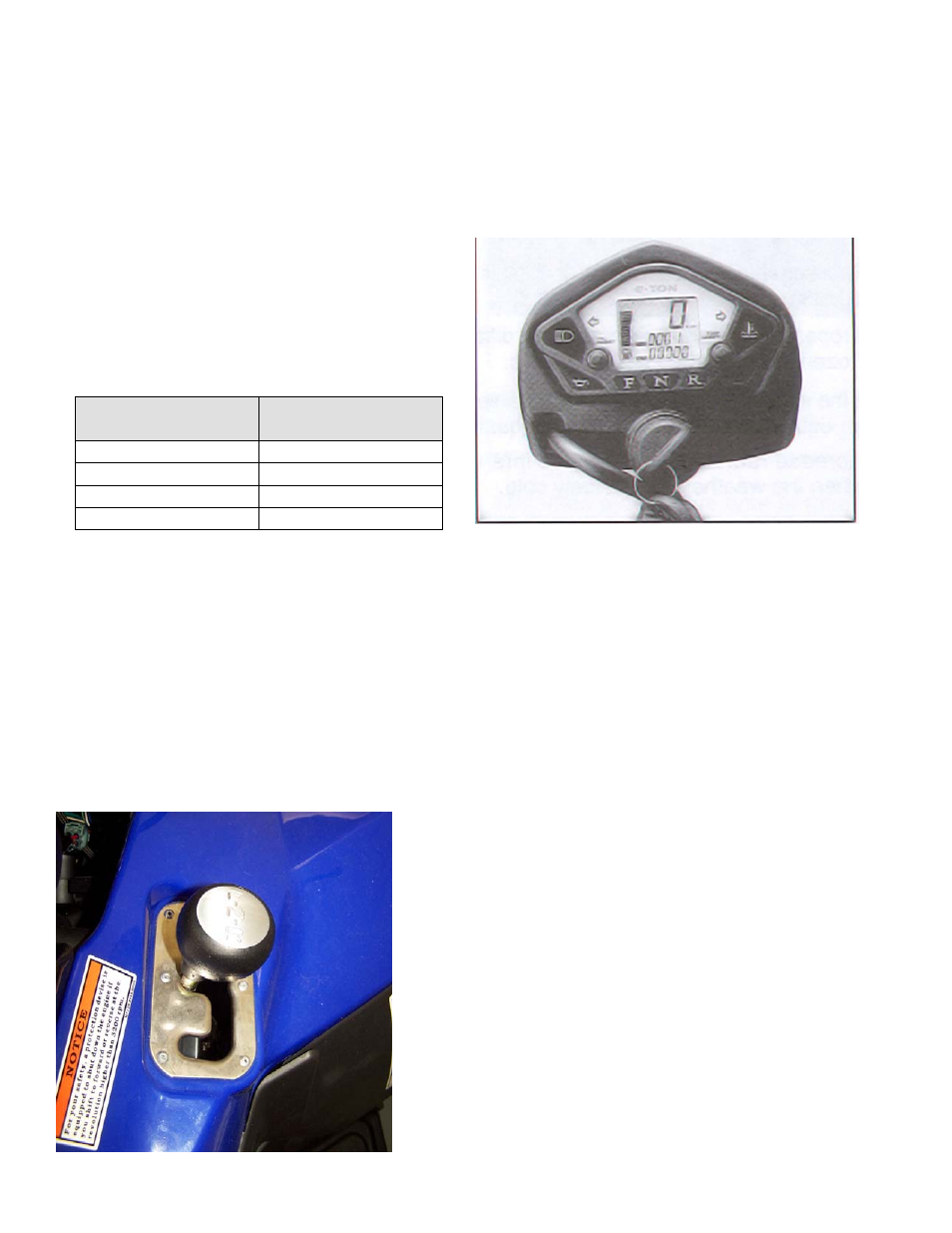 Engine coolant mixture, Coolant system leaks, Transmission | Shifting gears | Eton VECTOR 250R User Manual | Page 15 / 32