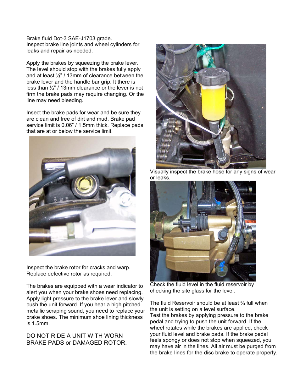Rear brake system inspection | Eton VECTOR 250R User Manual | Page 19 / 32