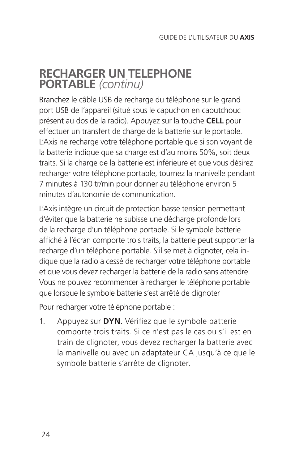 Recharger un telephone portable (continu) | Eton Cell Phone Accessories User Manual | Page 24 / 48