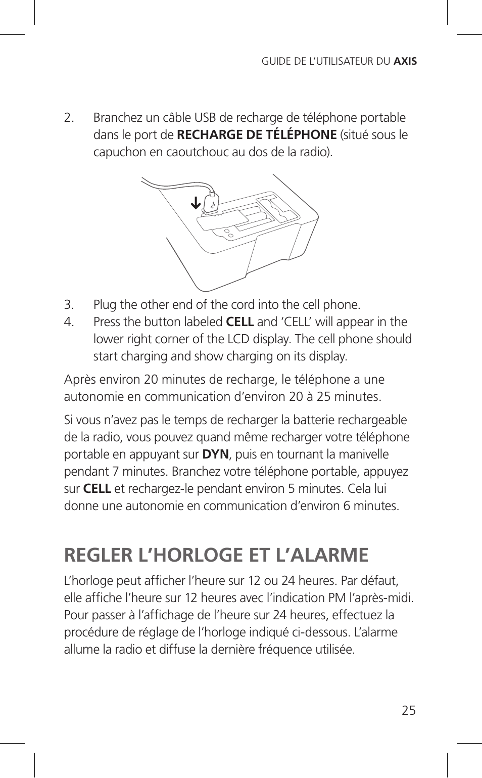 Regler l’horloge et l’alarme | Eton Cell Phone Accessories User Manual | Page 25 / 48