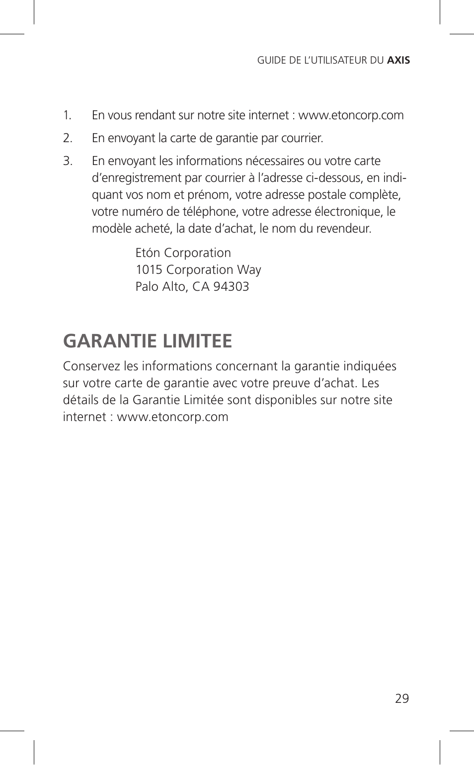 Garantie limitee | Eton Cell Phone Accessories User Manual | Page 29 / 48