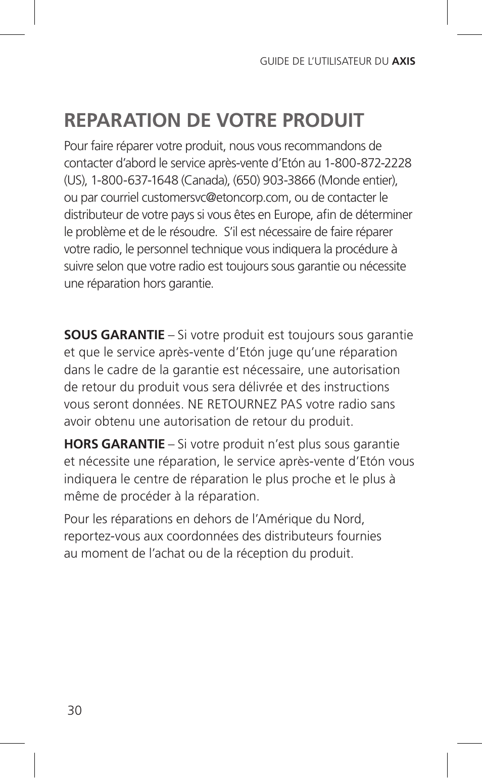 Reparation de votre produit | Eton Cell Phone Accessories User Manual | Page 30 / 48