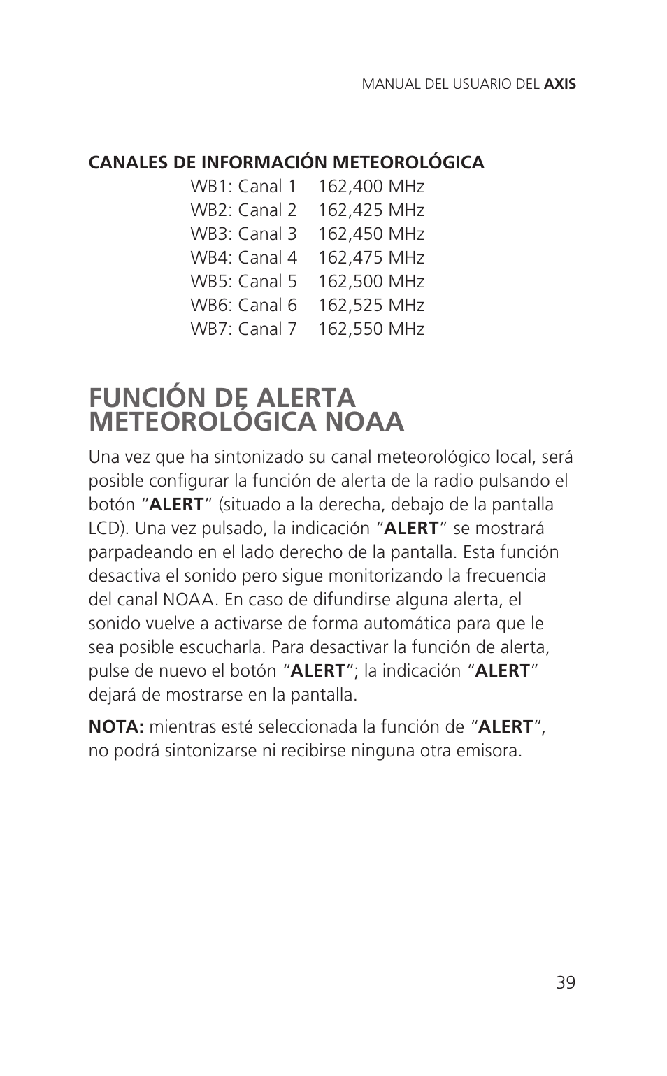 Función de alerta meteorológica noaa | Eton Cell Phone Accessories User Manual | Page 39 / 48