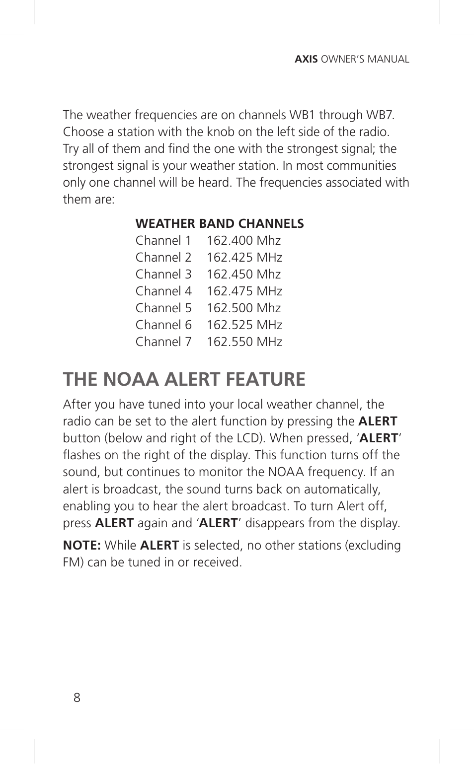The noaa alert feature | Eton Cell Phone Accessories User Manual | Page 8 / 48