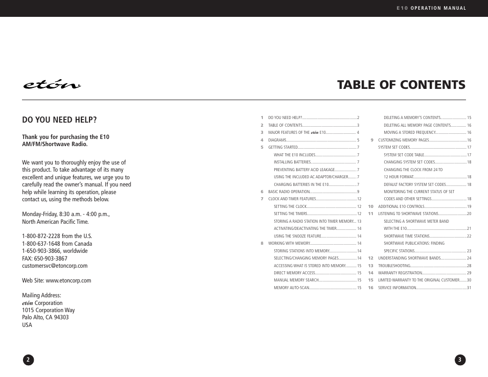 Eton E10 User Manual | Page 2 / 17