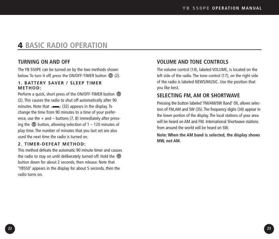 4basic radio operation | Eton YB550 User Manual | Page 12 / 81