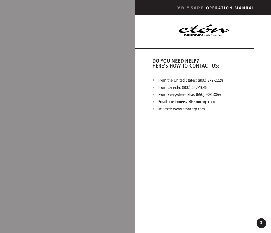 Eton YB550 User Manual | Page 2 / 81