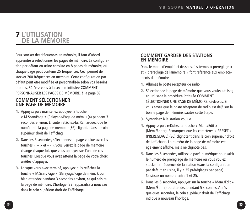 7l’utilisation de la mémoire | Eton YB550 User Manual | Page 43 / 81