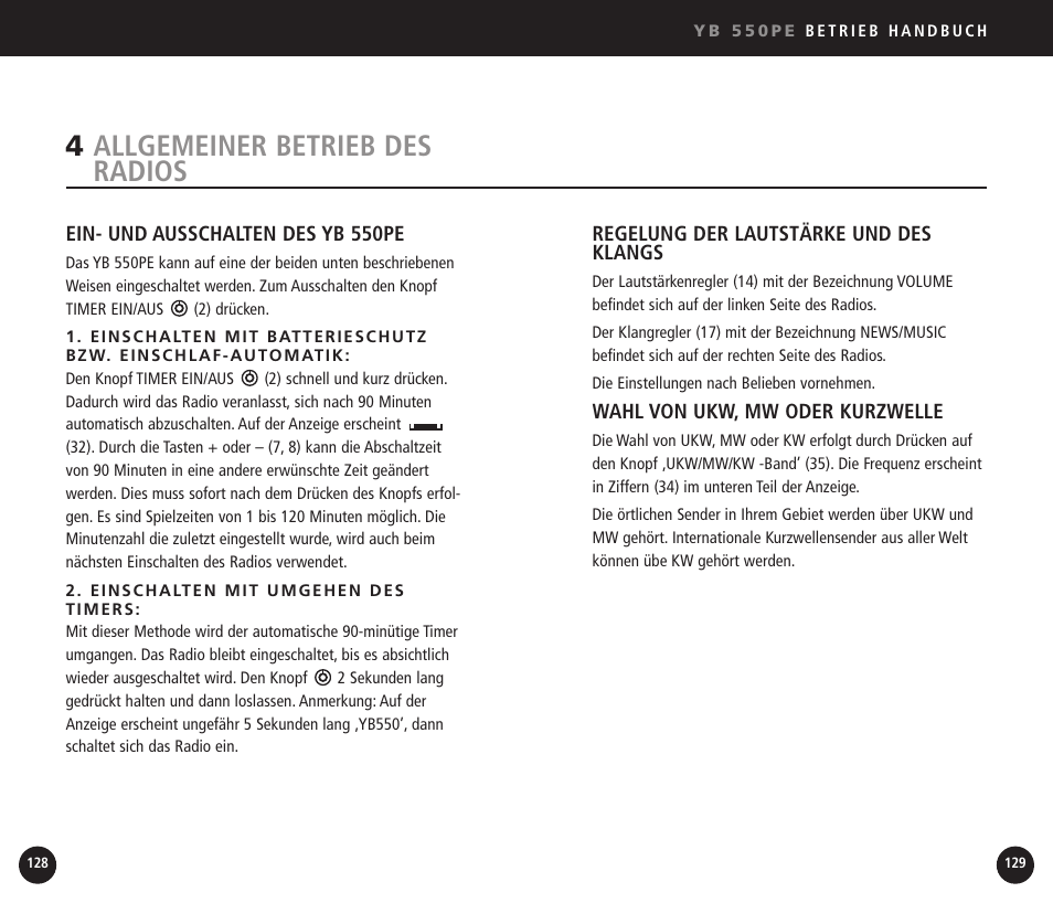 4allgemeiner betrieb des radios | Eton YB550 User Manual | Page 65 / 81