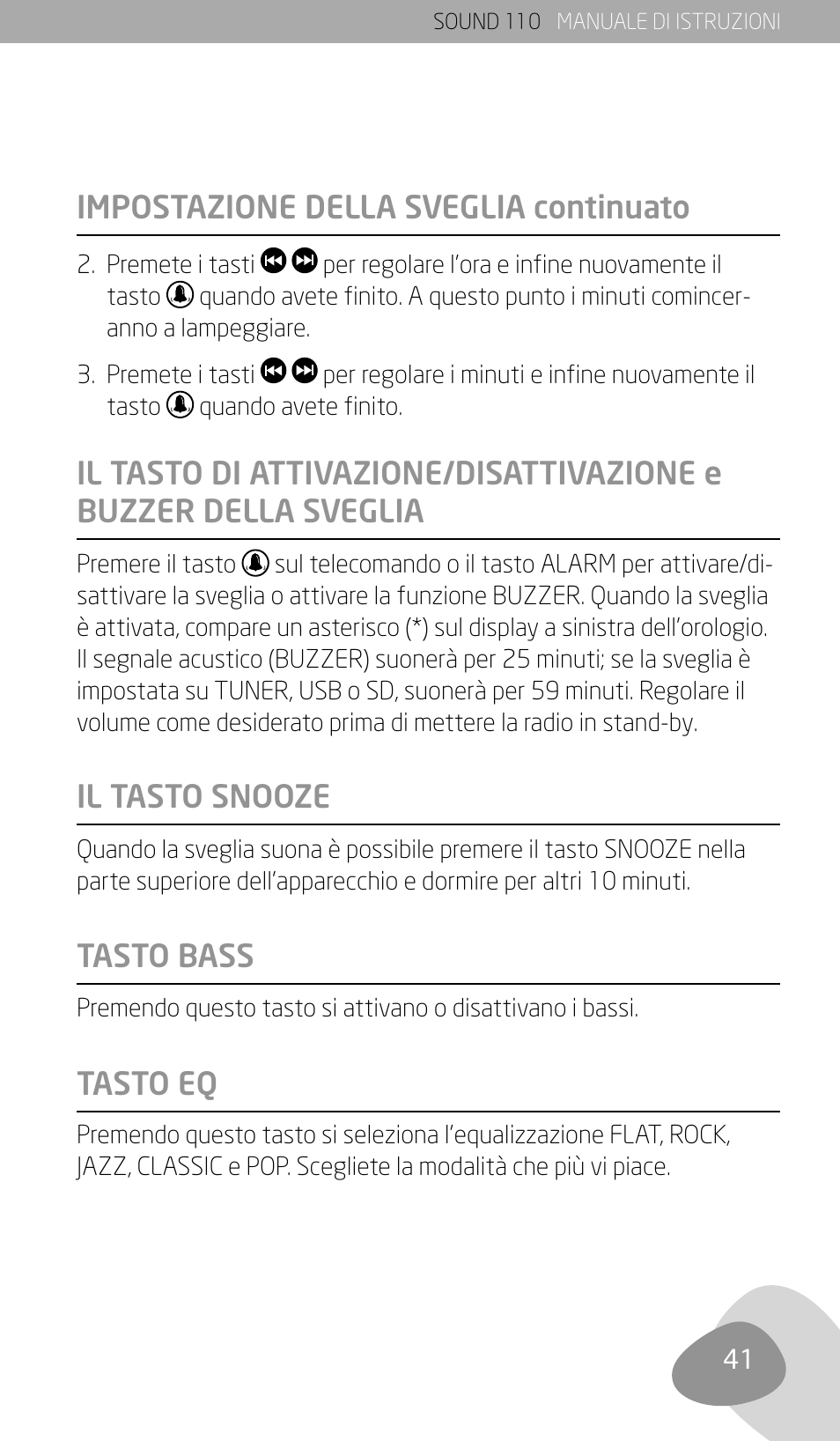 Il tasto snooze | Eton SOUND 110 User Manual | Page 43 / 60