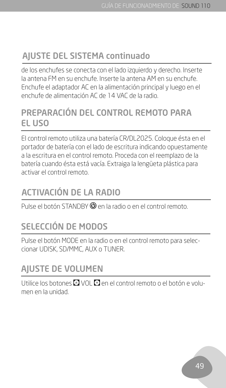 Selección de modos ajuste de volumen | Eton SOUND 110 User Manual | Page 51 / 60