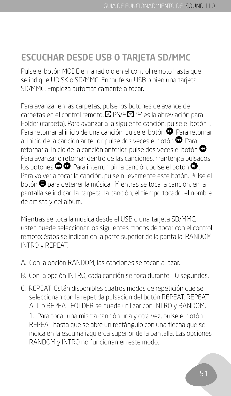 Escuchar desde usb o tarjeta sd/mmc | Eton SOUND 110 User Manual | Page 53 / 60