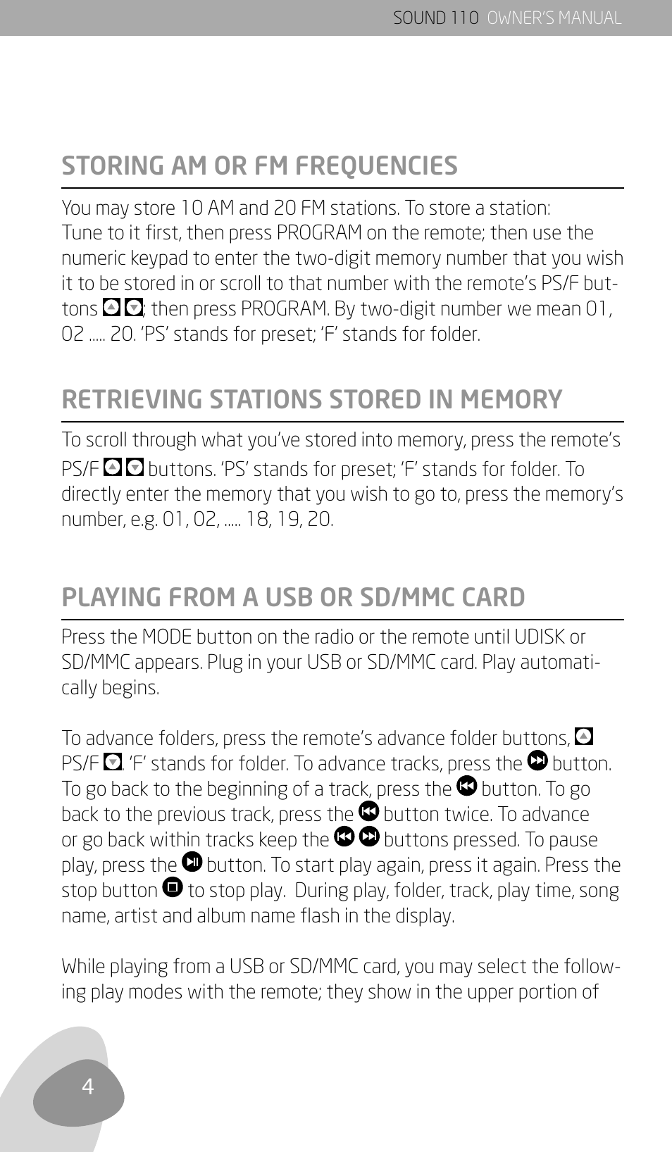 Playing from a usb or sd/mmc card | Eton SOUND 110 User Manual | Page 6 / 60