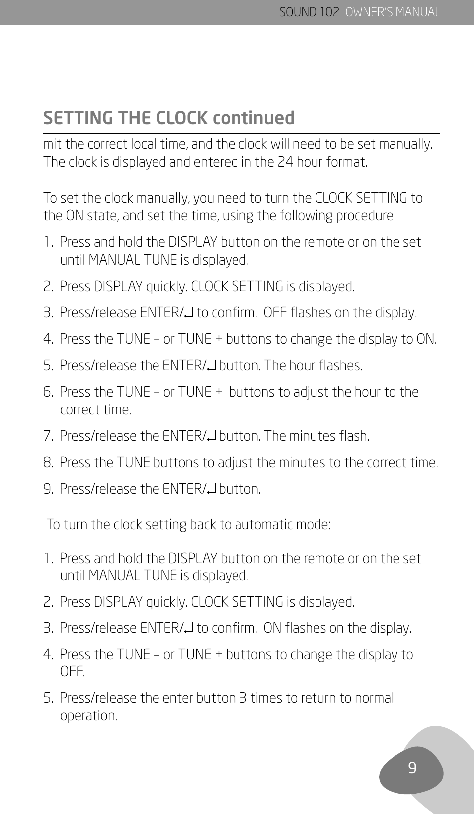 Setting the clock continued | Eton Sound 102 User Manual | Page 11 / 82