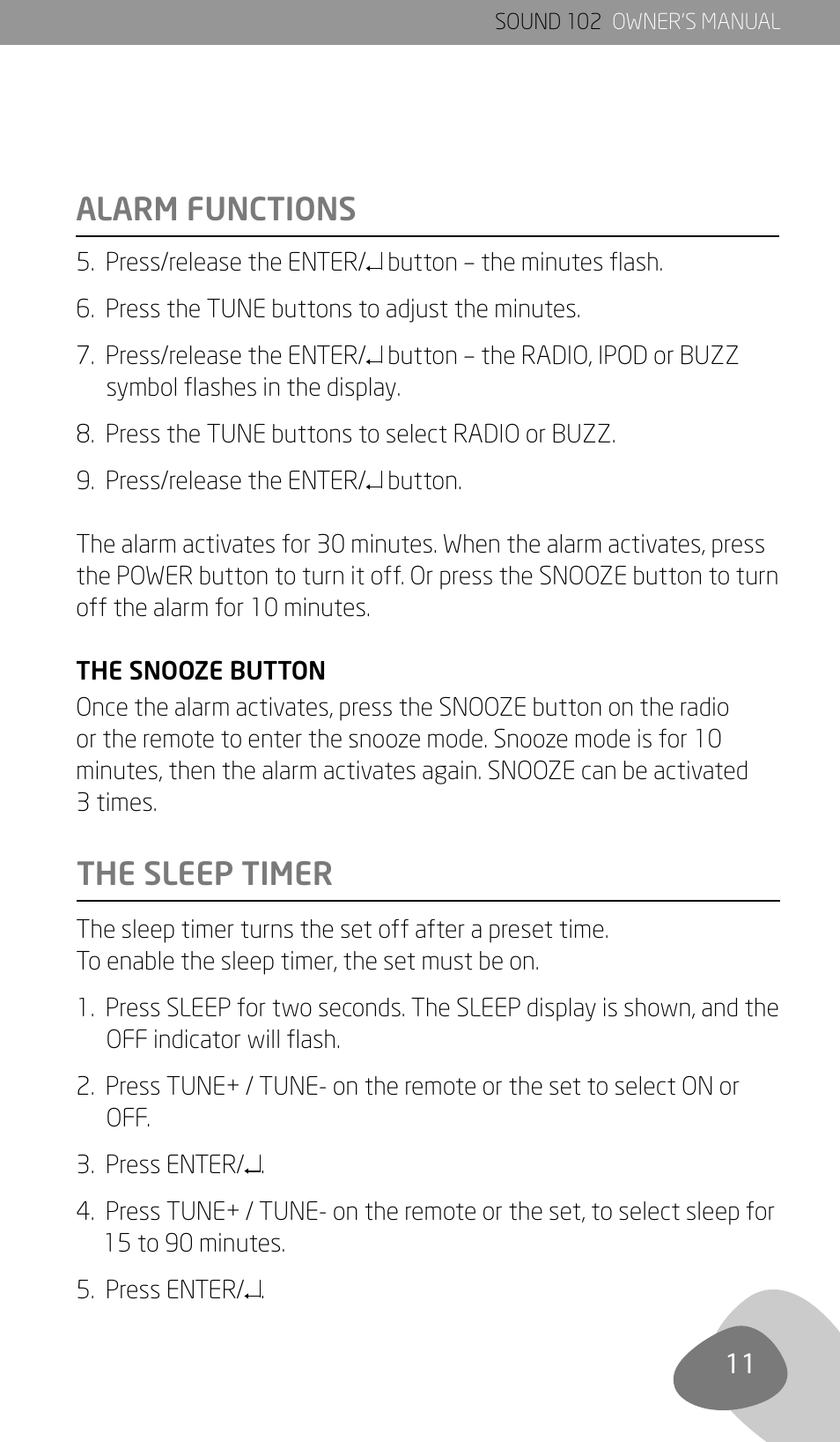 Alarm functions the sleep timer | Eton Sound 102 User Manual | Page 13 / 82