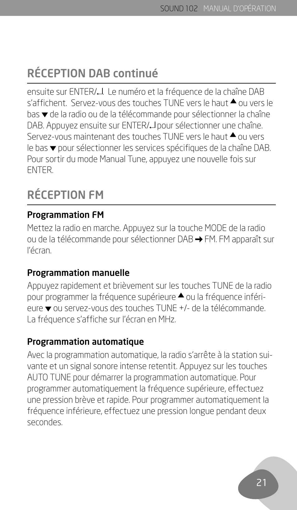 Réception dab continué réception fm | Eton Sound 102 User Manual | Page 23 / 82