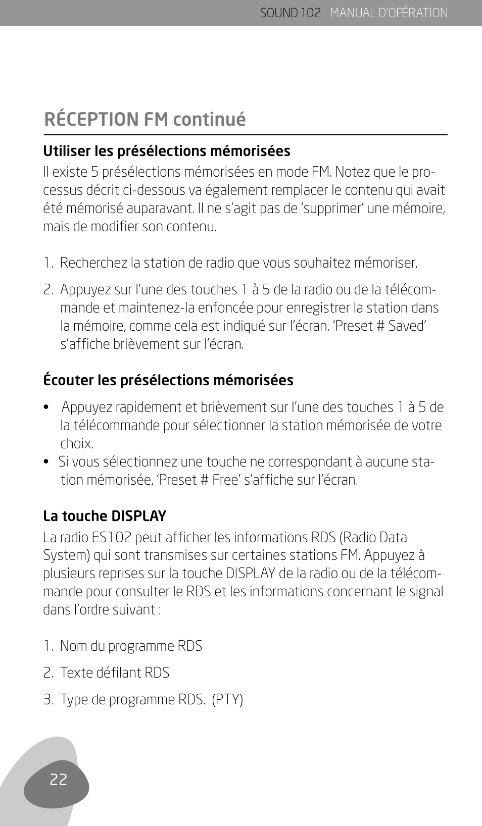 Réception fm continué | Eton Sound 102 User Manual | Page 24 / 82