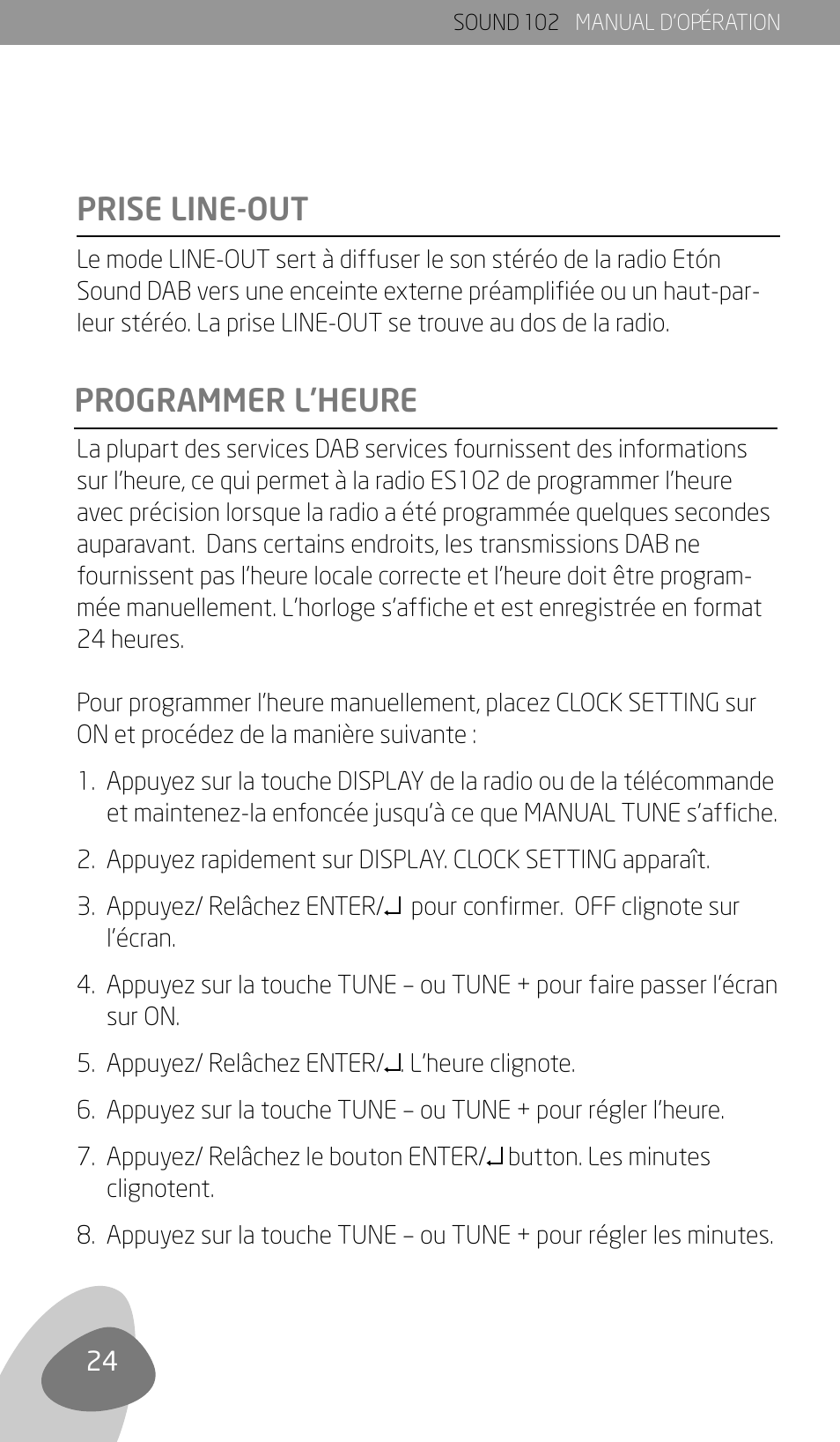 Prise line-out, Programmer l’heure | Eton Sound 102 User Manual | Page 26 / 82