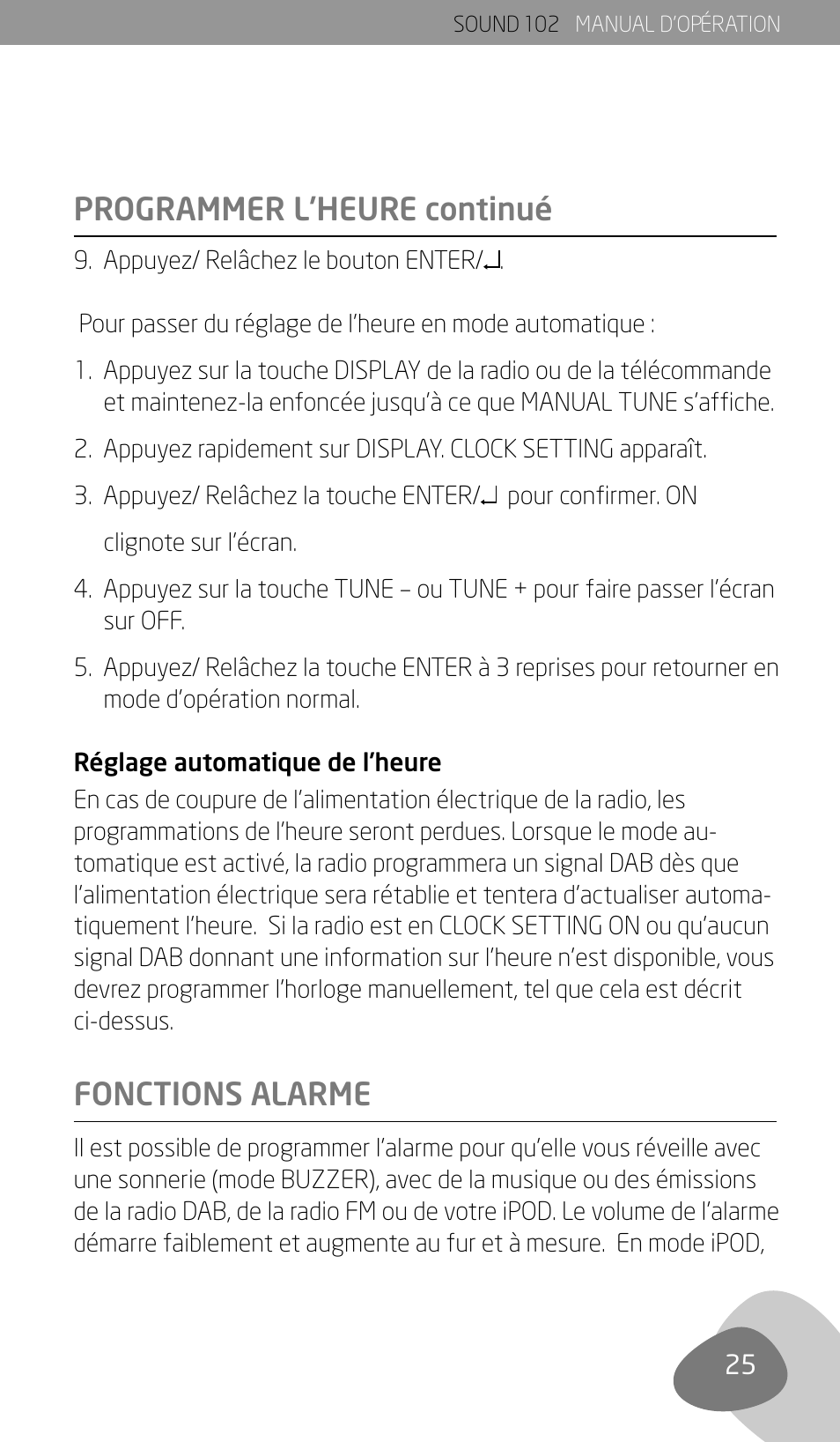 Programmer l’heure continué fonctions alarme | Eton Sound 102 User Manual | Page 27 / 82