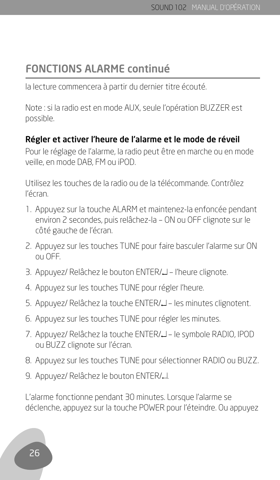 Fonctions alarme continué | Eton Sound 102 User Manual | Page 28 / 82