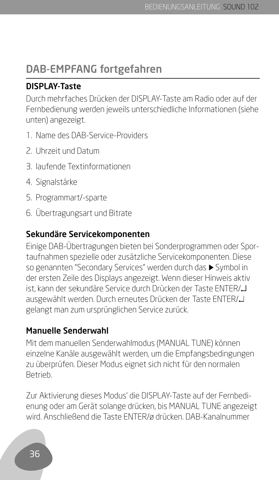 Dab-empfang fortgefahren | Eton Sound 102 User Manual | Page 38 / 82