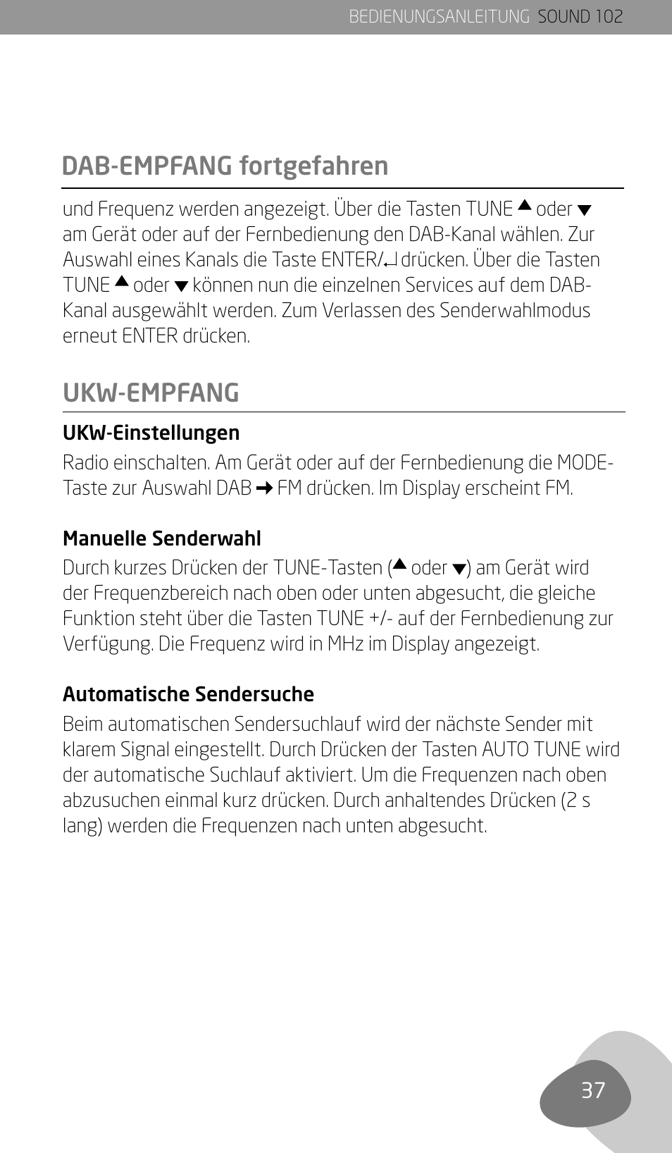 Dab-empfang fortgefahren ukw-empfang | Eton Sound 102 User Manual | Page 39 / 82