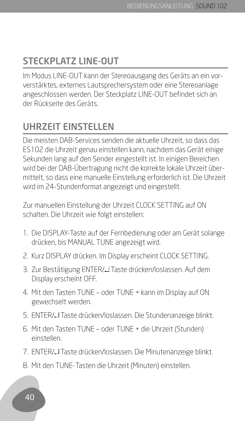 Steckplatz line-out uhrzeit einstellen | Eton Sound 102 User Manual | Page 42 / 82