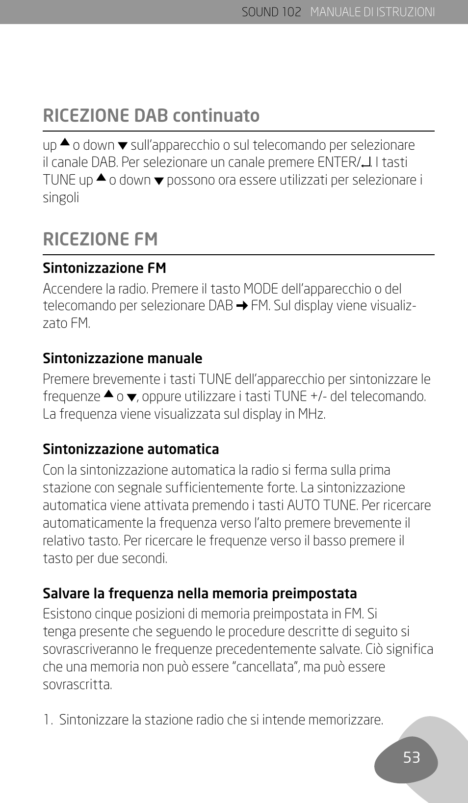 Ricezione fm ricezione dab continuato | Eton Sound 102 User Manual | Page 55 / 82