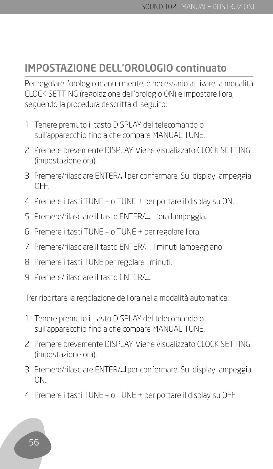 Impostazione dell’orologio continuato | Eton Sound 102 User Manual | Page 58 / 82