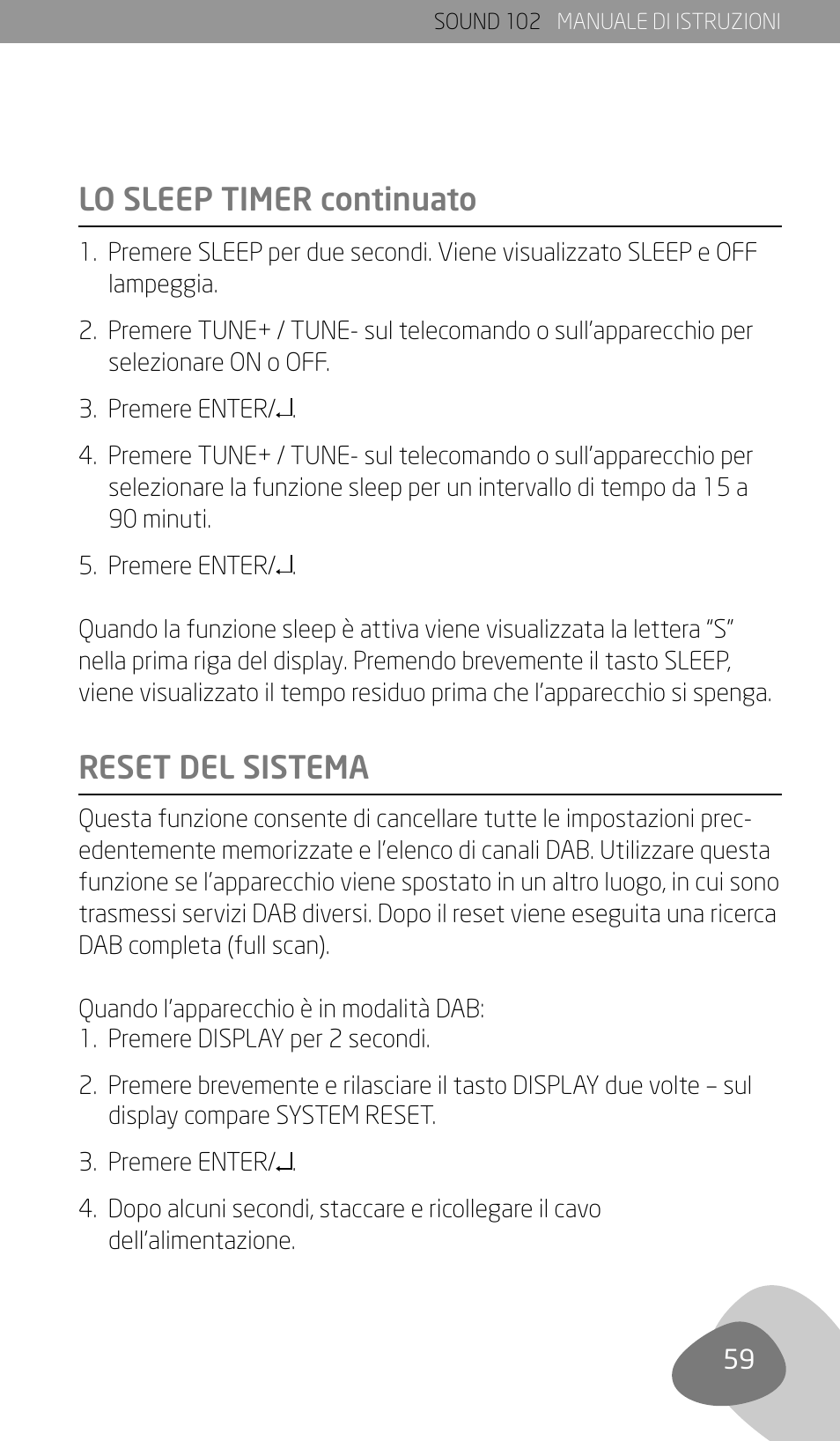 Lo sleep timer continuato reset del sistema | Eton Sound 102 User Manual | Page 61 / 82