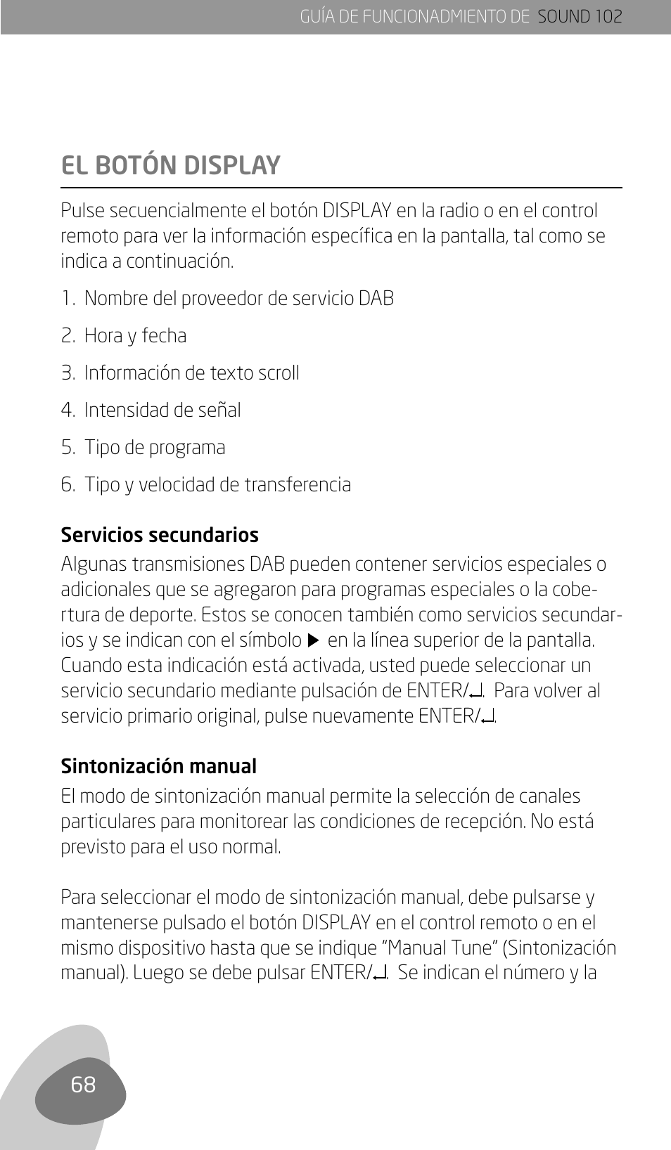 El botón display | Eton Sound 102 User Manual | Page 70 / 82