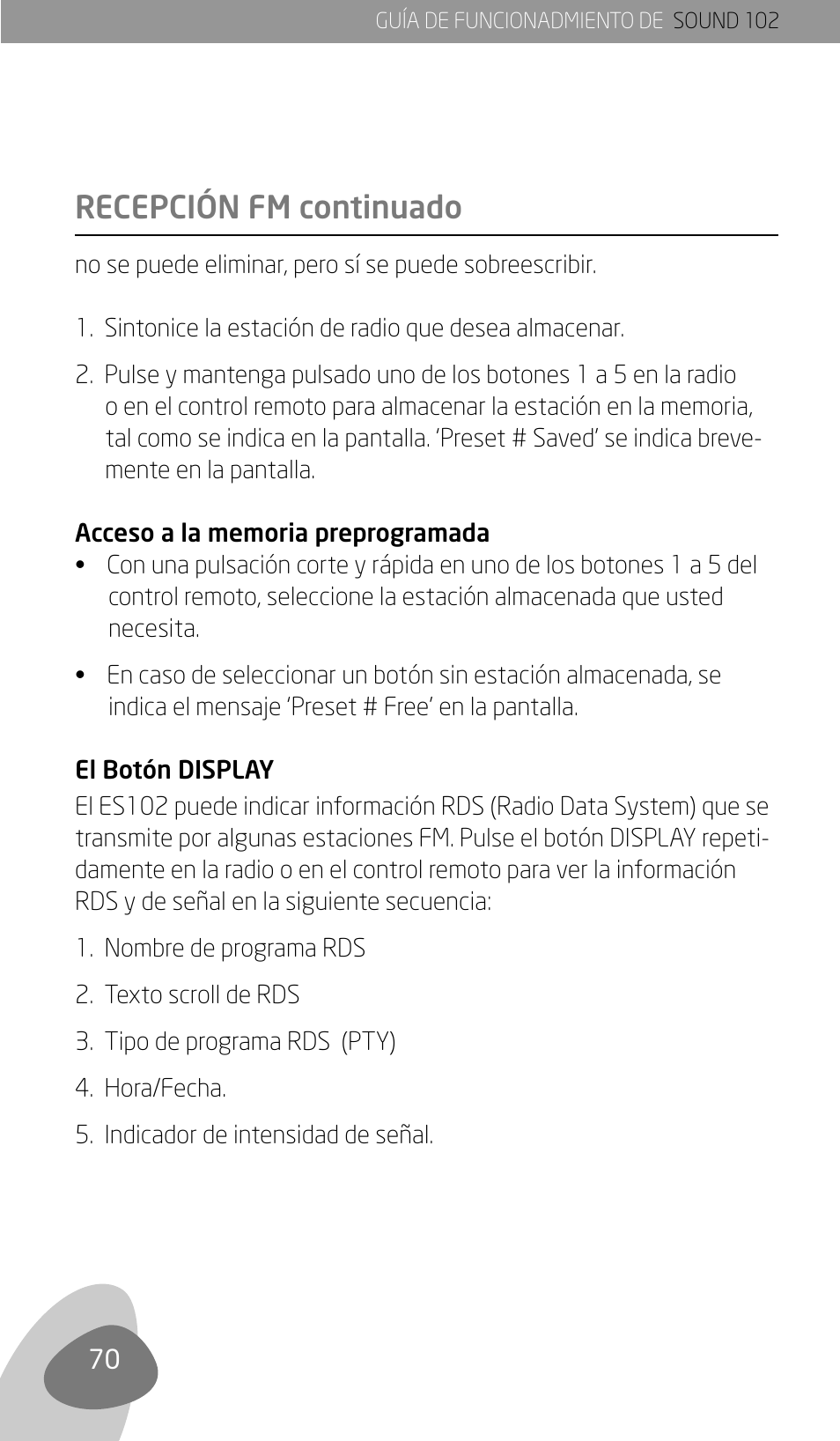 Recepción fm continuado | Eton Sound 102 User Manual | Page 72 / 82
