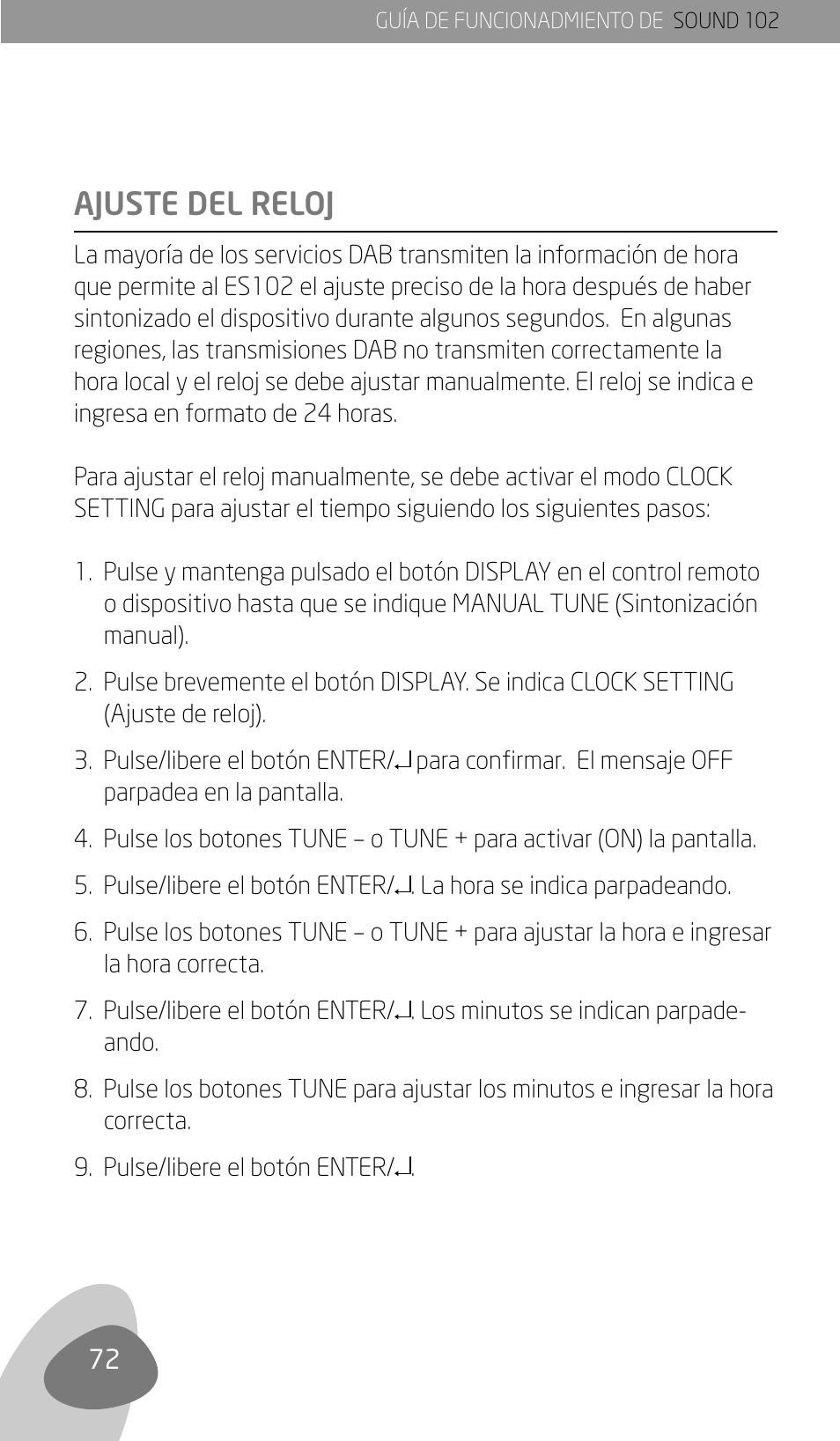 Ajuste del reloj | Eton Sound 102 User Manual | Page 74 / 82