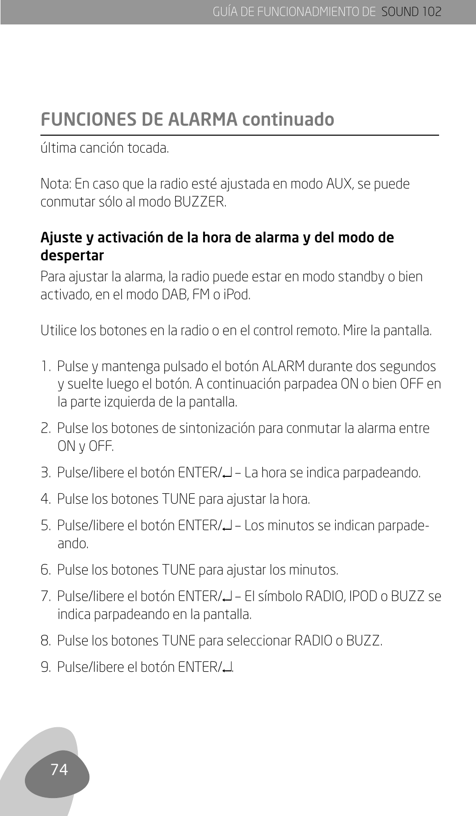 Funciones de alarma continuado | Eton Sound 102 User Manual | Page 76 / 82