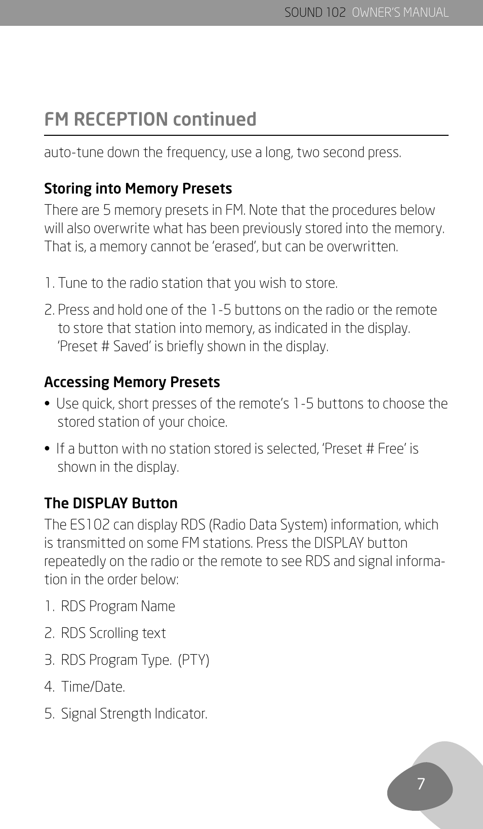 Fm reception continued | Eton Sound 102 User Manual | Page 9 / 82