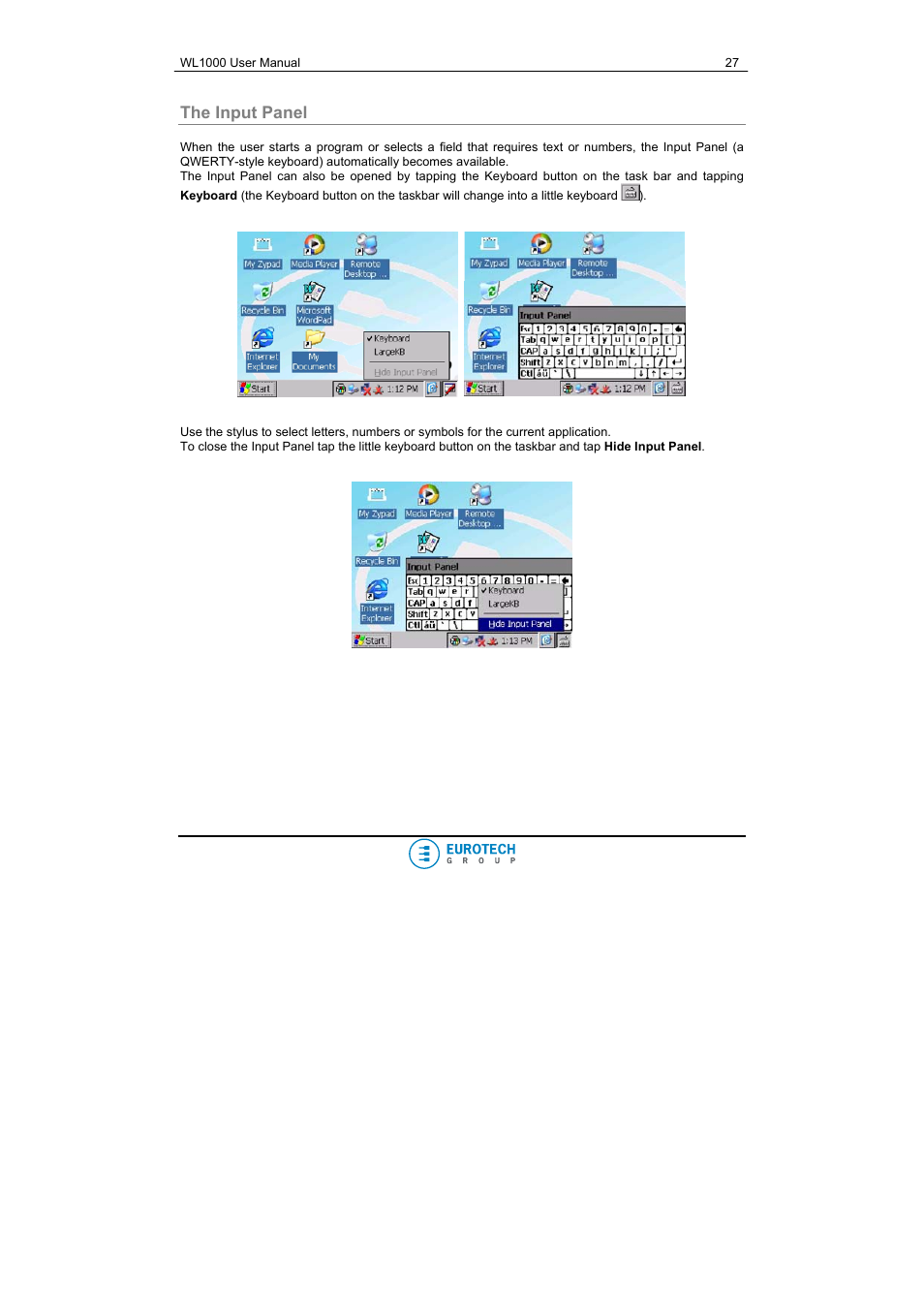 The input panel | Eurotech Appliances WL1000 User Manual | Page 27 / 49