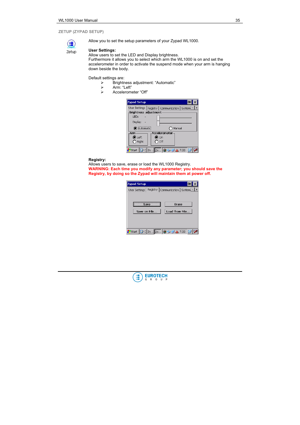 Zetup (zypad setup) | Eurotech Appliances WL1000 User Manual | Page 35 / 49