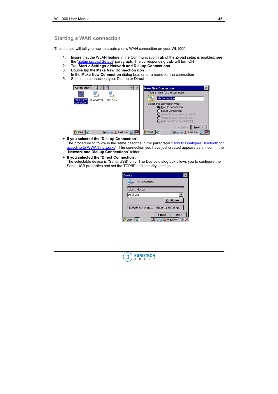 Starting a wan connection, Parag | Eurotech Appliances WL1000 User Manual | Page 45 / 49