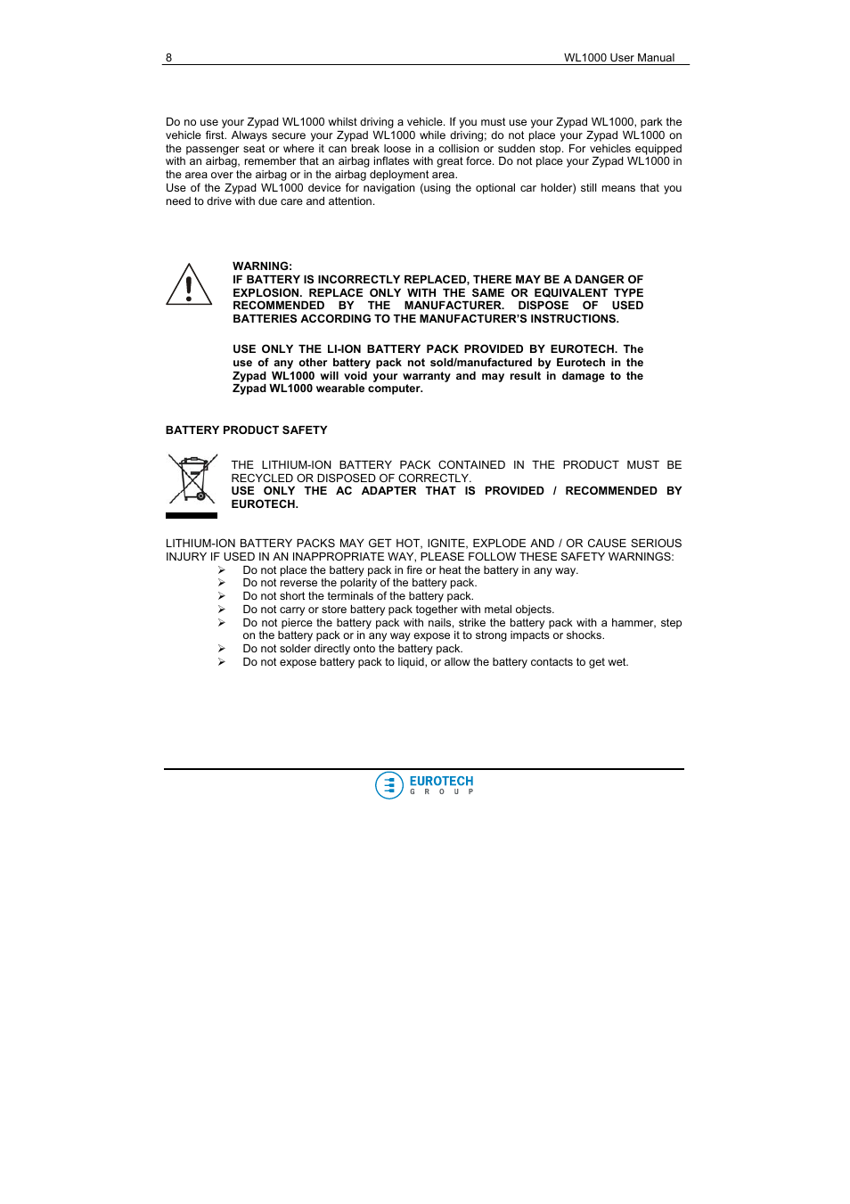 Eurotech Appliances WL1000 User Manual | Page 8 / 49