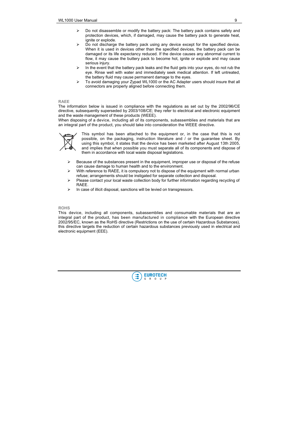 Raee, Rohs | Eurotech Appliances WL1000 User Manual | Page 9 / 49